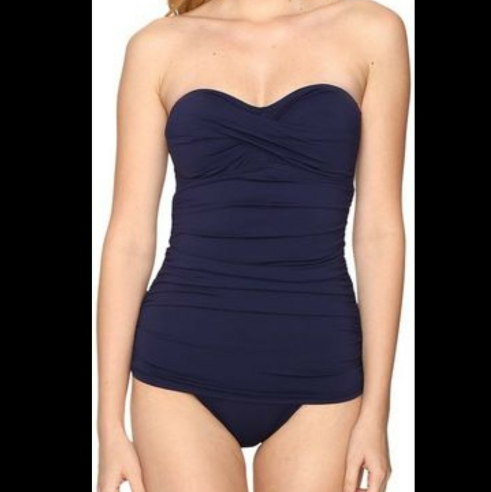 Tommy Bahama Pearl Solid Shirred Twist Front Bandeau Swimsuit
